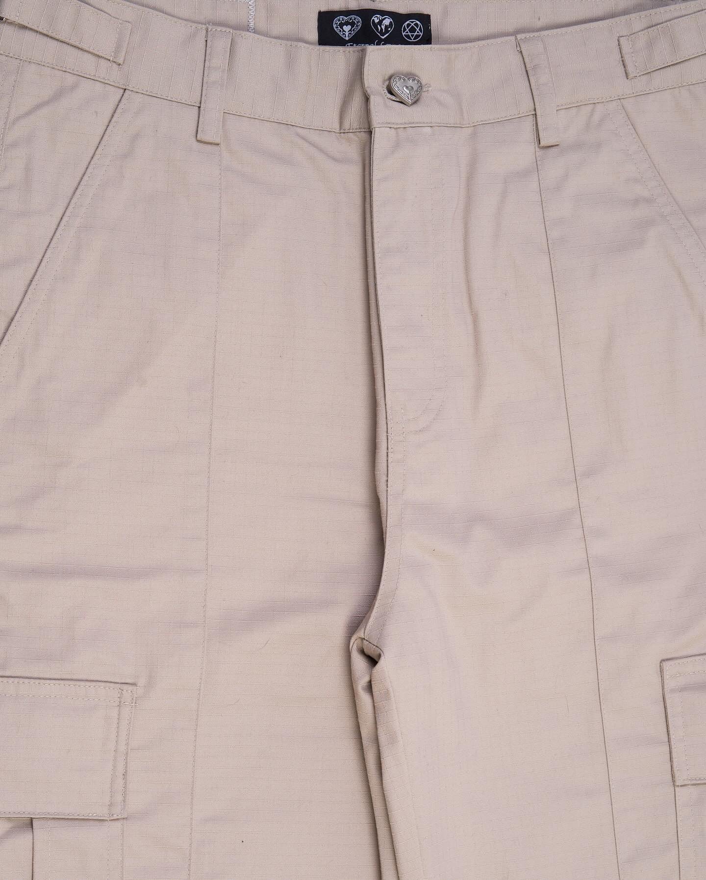 KHAKI FLARED RIP STOP CARGO PANTS
