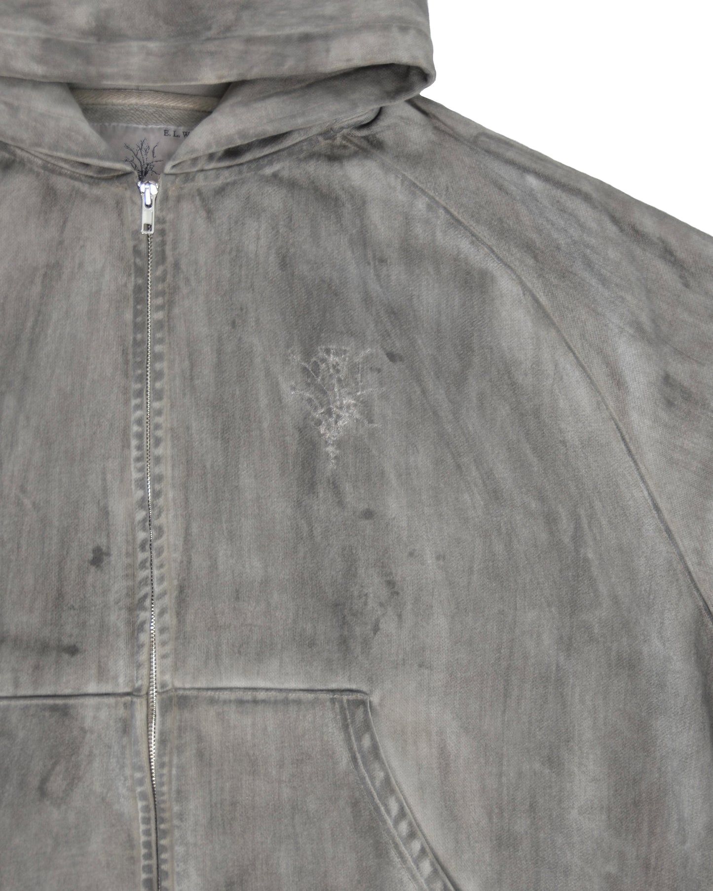 IRON GREY STAINED OVERSIZED ZIP UP HOODIE