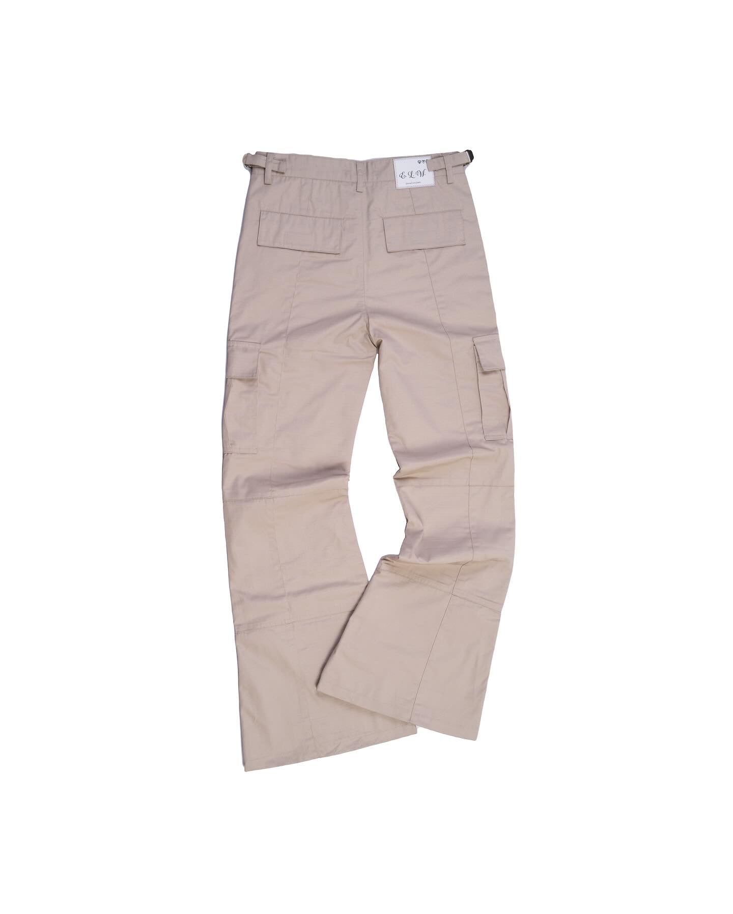 KHAKI FLARED RIP STOP CARGO PANTS