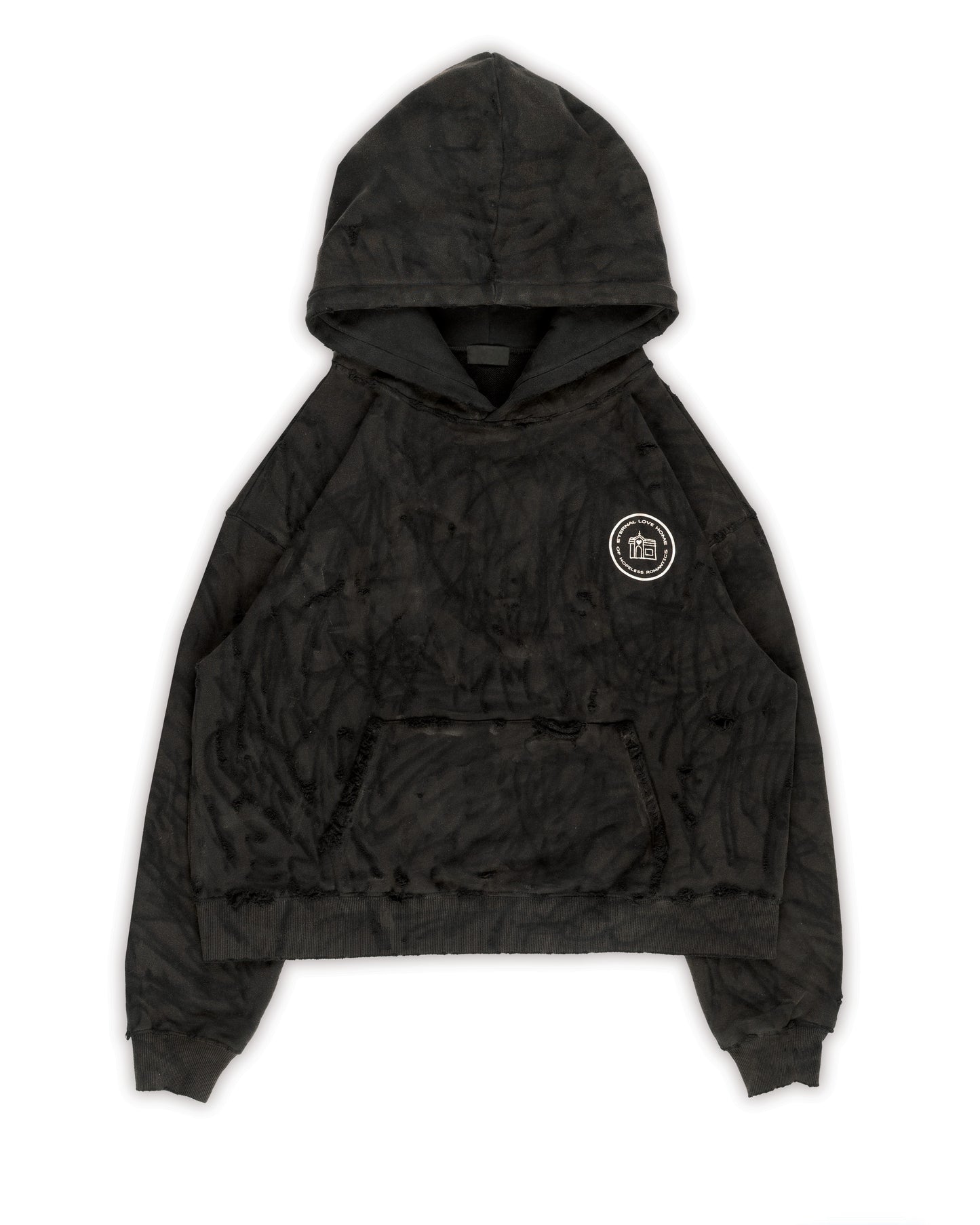 "HOPELESS ROMANTICS" DISTRESSED OVERSIZED HOODIE