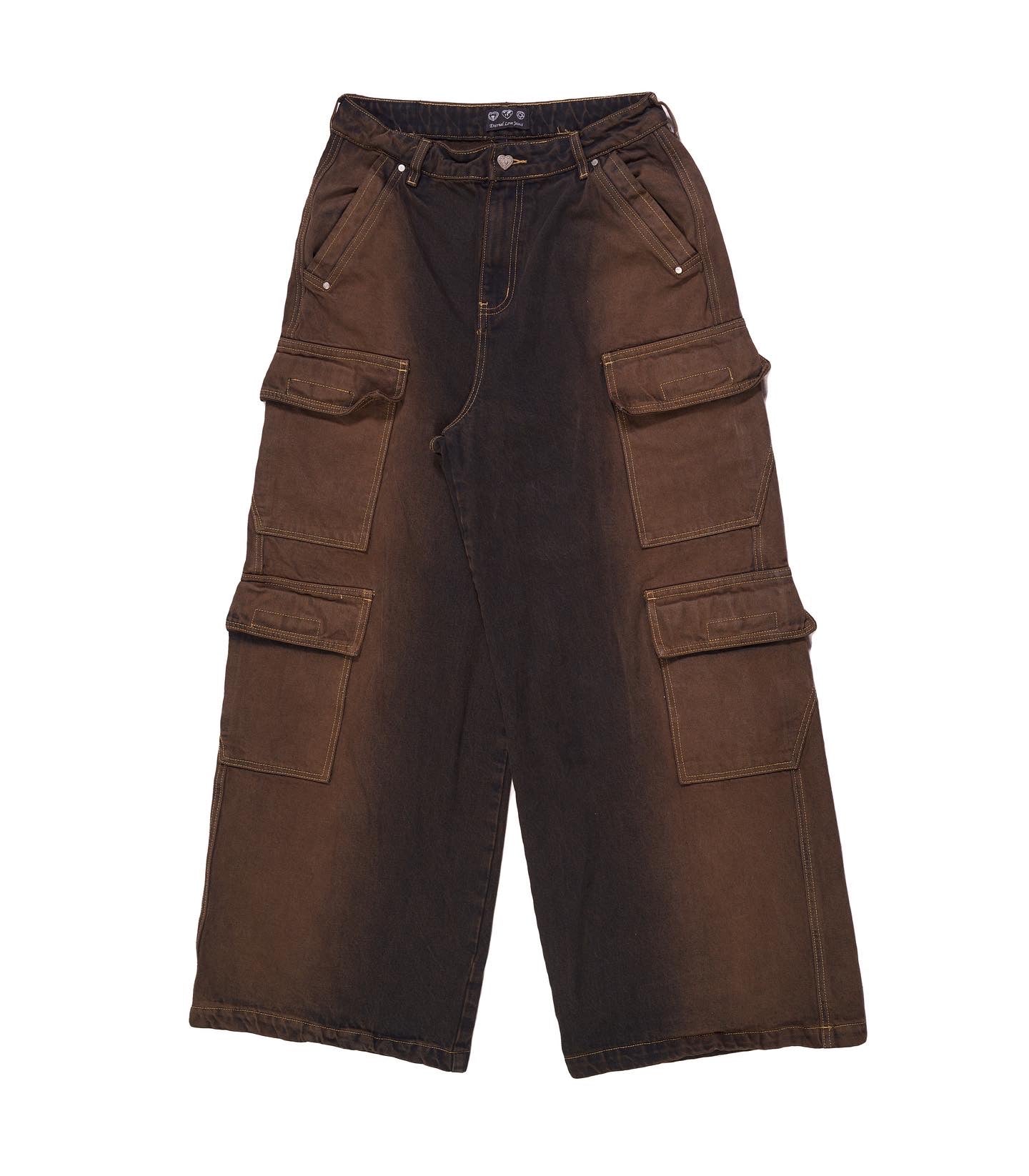 MUD DEGRADED BAGGY CARGO DENIM