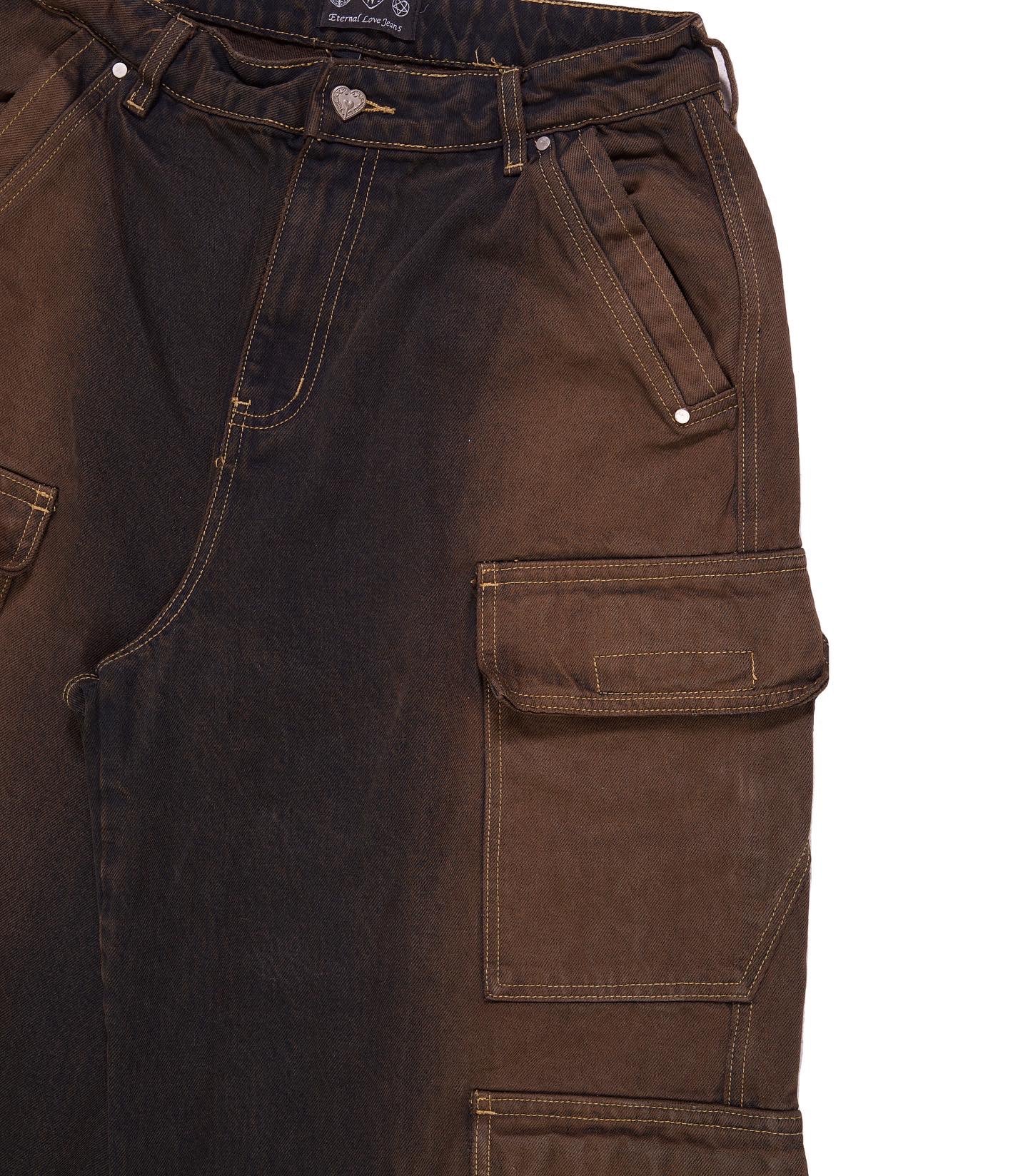 MUD DEGRADED BAGGY CARGO DENIM