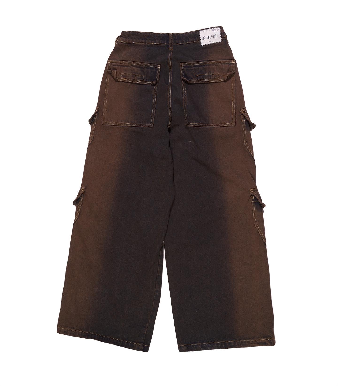 MUD DEGRADED BAGGY CARGO DENIM