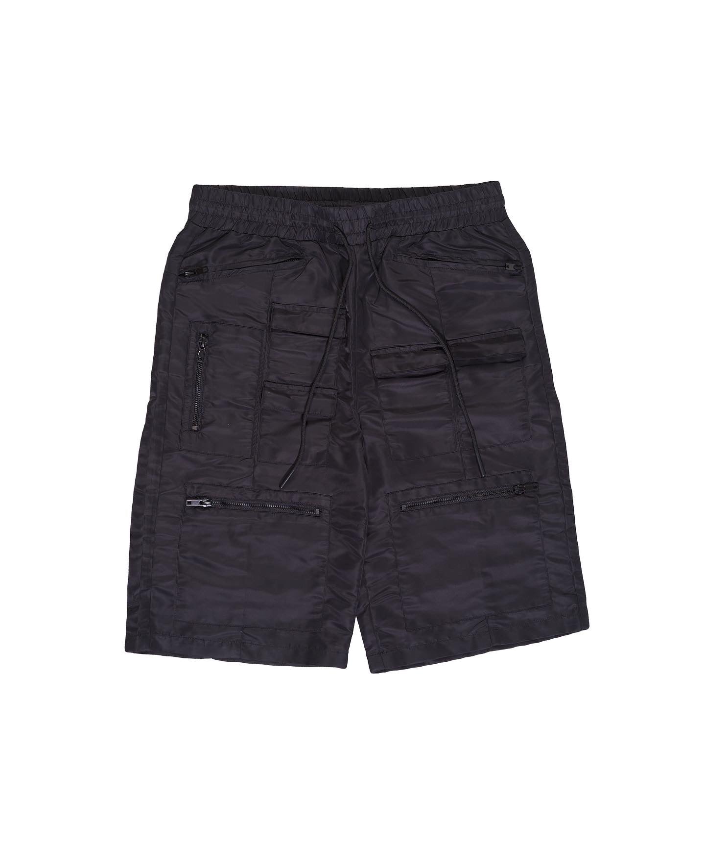 MULTI-POCKET BLACK NYLON CARGO SHORTS