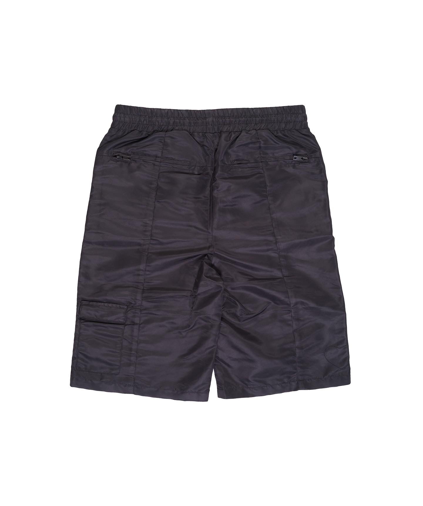 MULTI-POCKET BLACK NYLON CARGO SHORTS