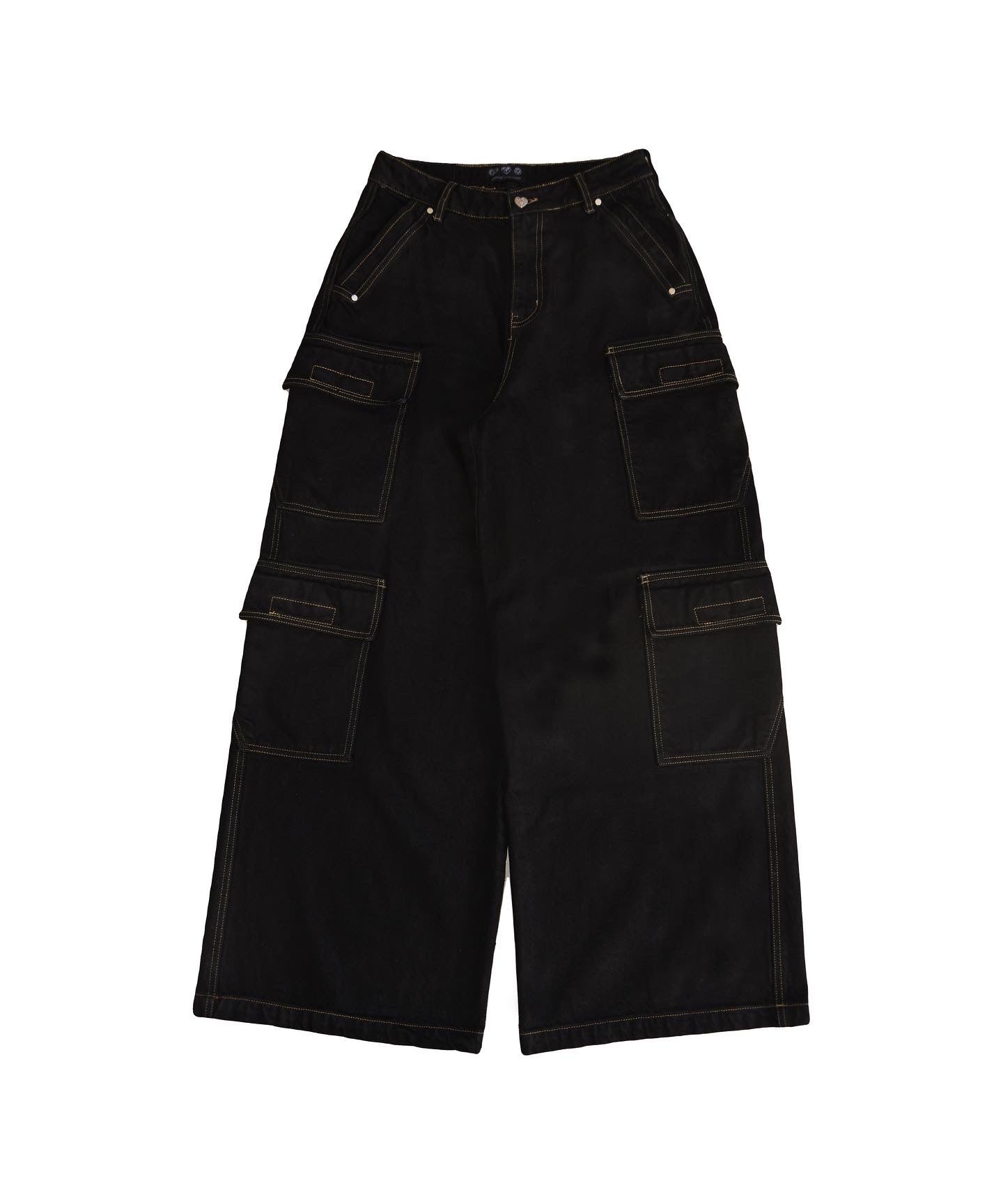 BLACK OVER-DYED BAGGY CARGO DENIM