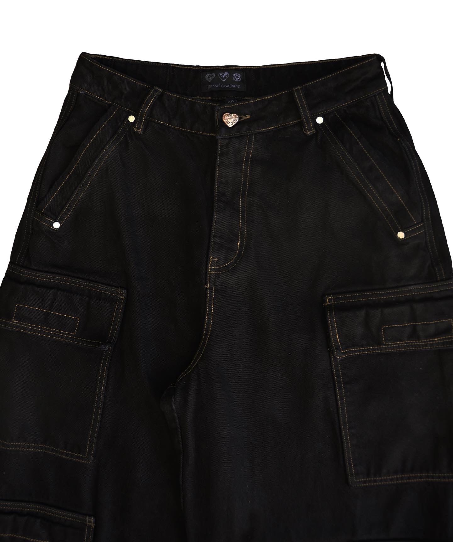 BLACK OVER-DYED BAGGY CARGO DENIM
