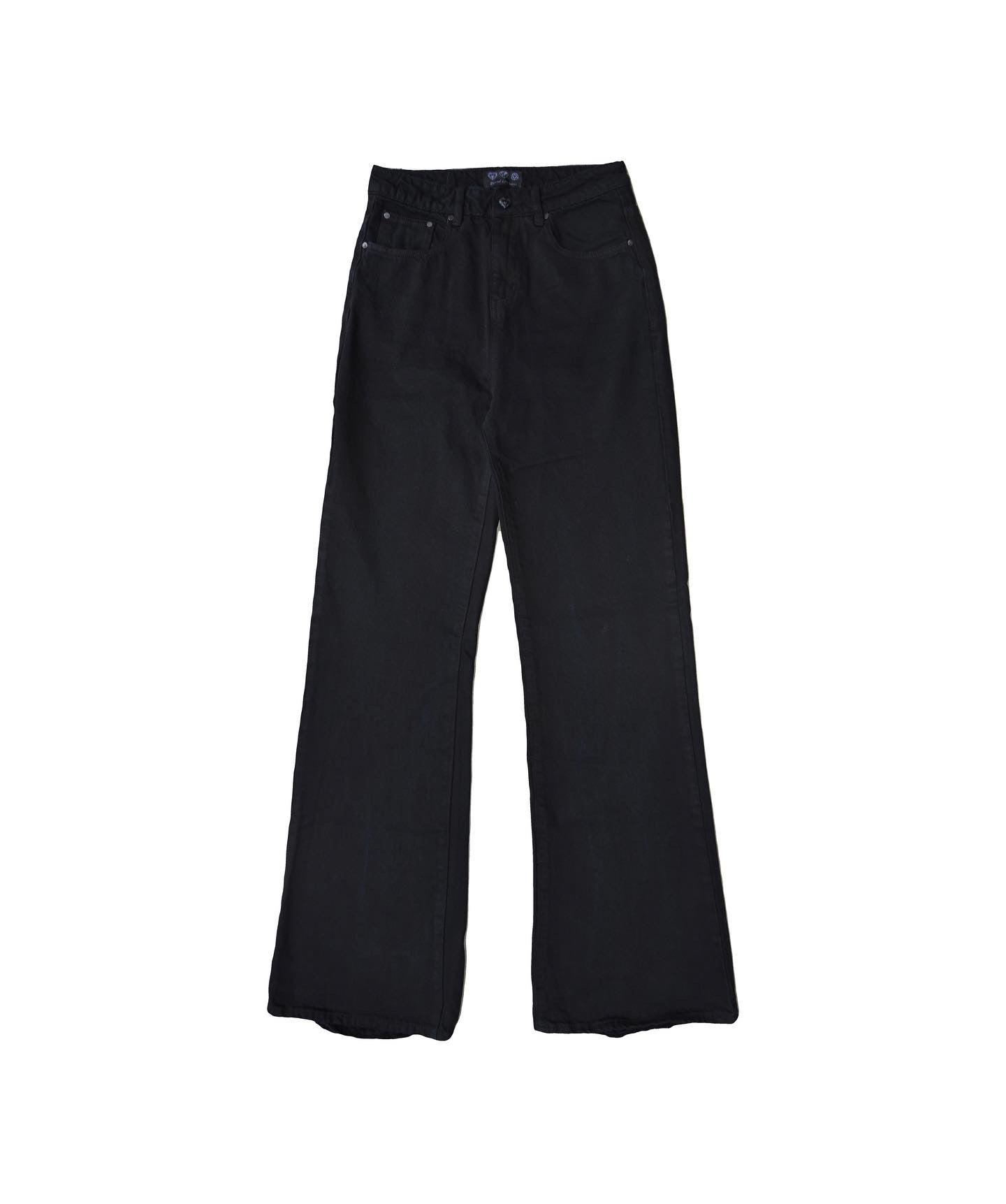 BLACK OVER-DYED FLARED DENIM