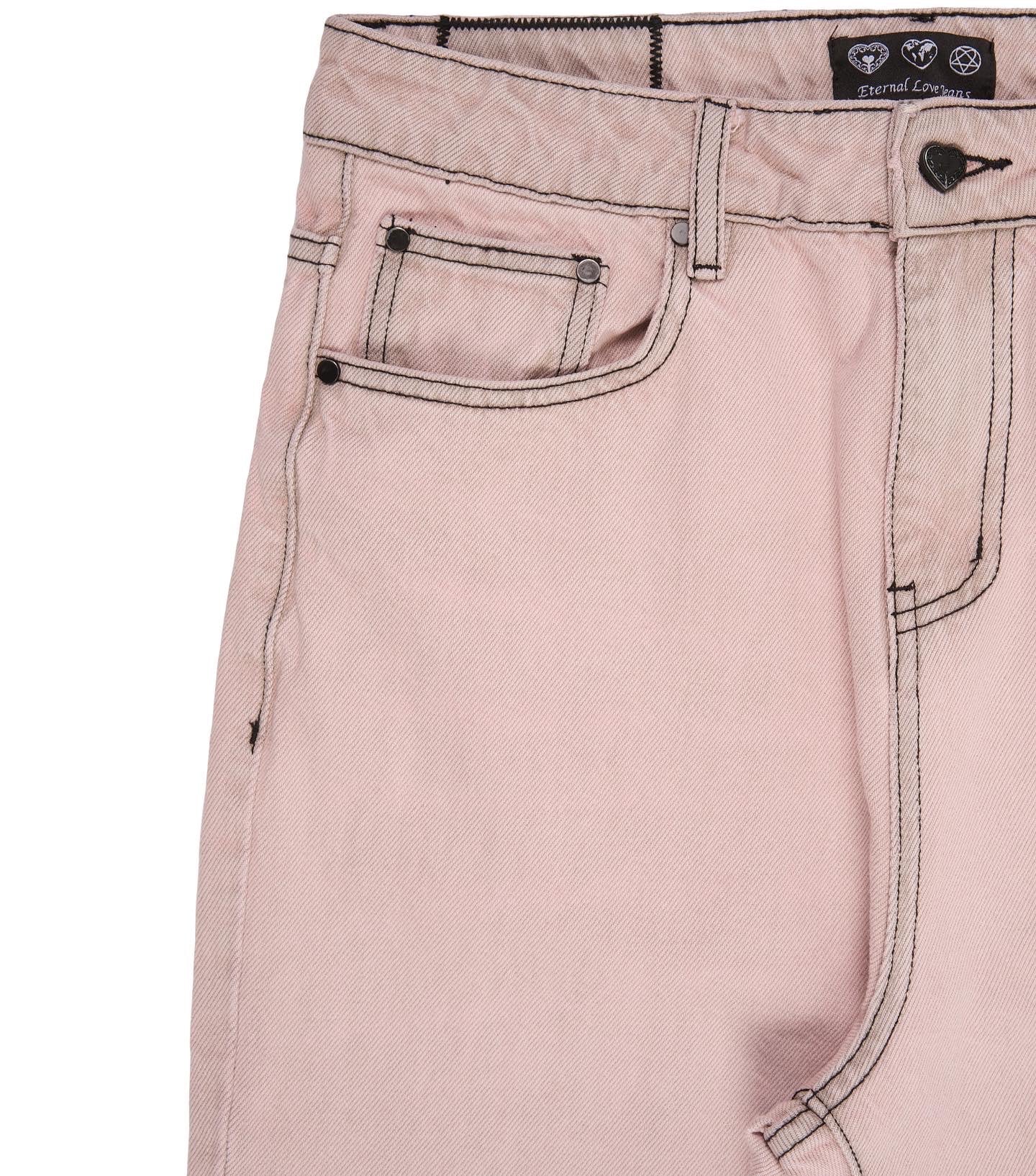 FAIRYTALE PINK OIL WASHED FLARED DENIM