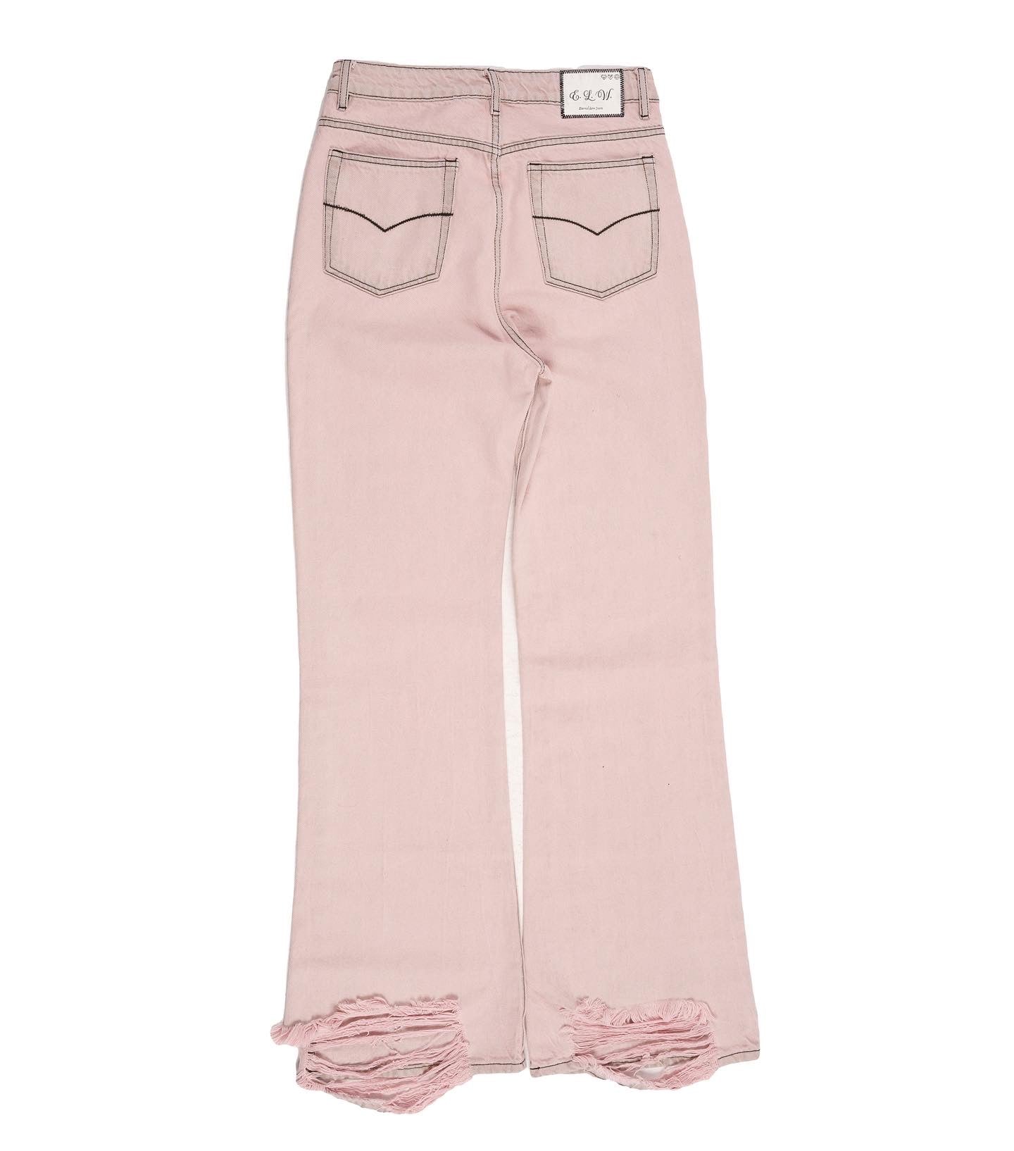 FAIRYTALE PINK OIL WASHED FLARED DENIM