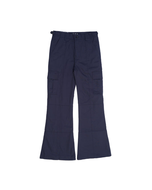 NAVY FLARED RIP STOP CARGO PANTS