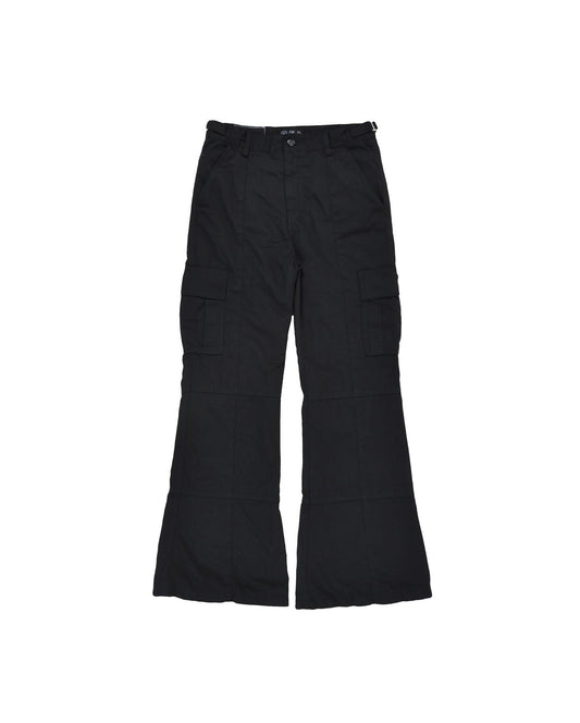 BLACK FLARED RIP STOP CARGO PANTS
