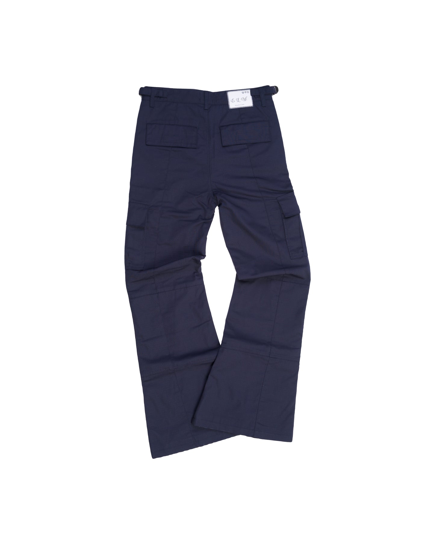 NAVY FLARED RIP STOP CARGO PANTS