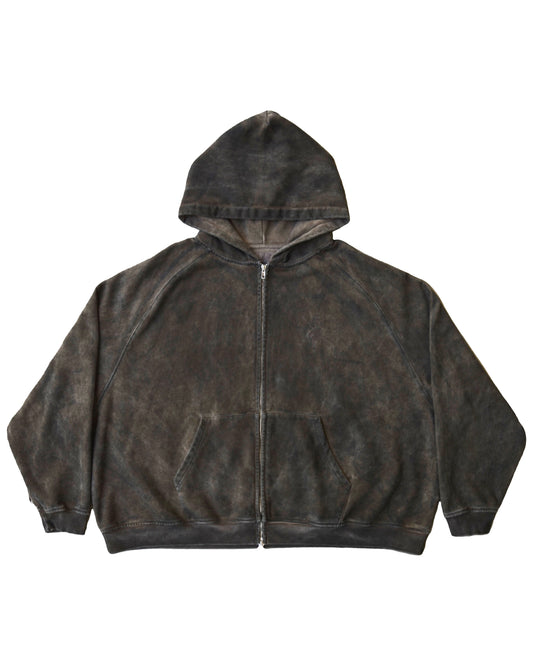 CHOCOLATE CHIP STAINED OVERSIZED ZIP UP HOODIE