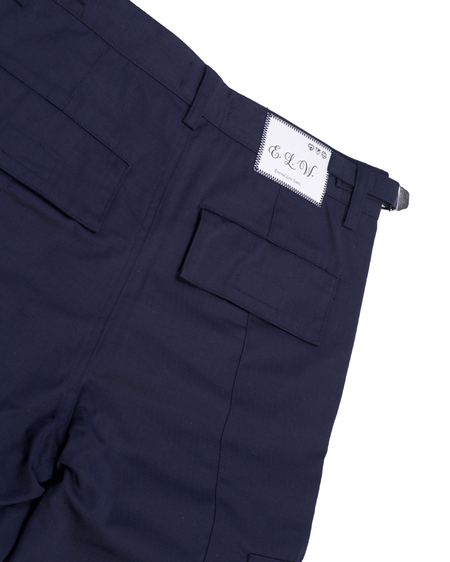 NAVY FLARED RIP STOP CARGO PANTS