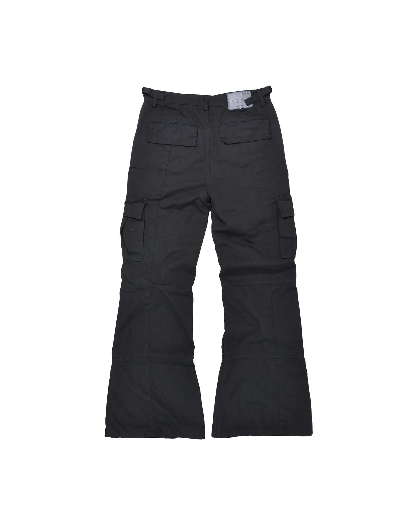 BLACK FLARED RIP STOP CARGO PANTS